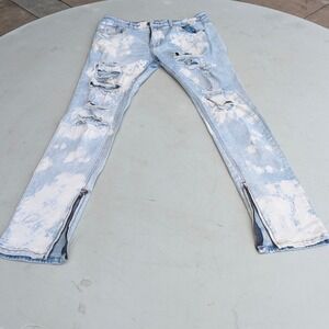 KDNK Stacked Skinny Jeans Mens 32 Distressed Bleached Zipper Hem Denim